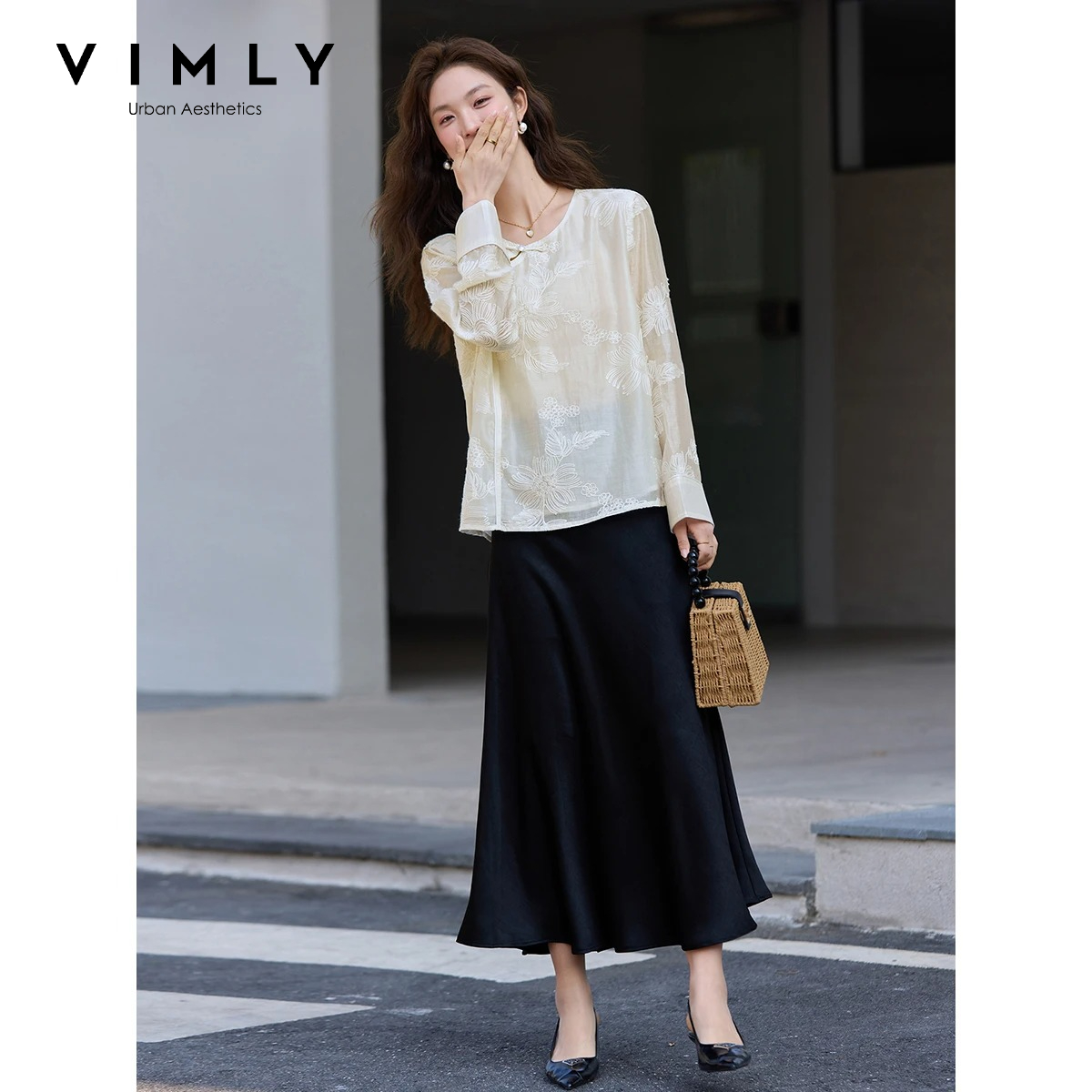 Embroidery Blouse - VIMLY Apricot Nowa Chińska Haftowana Bluzka