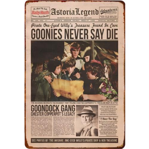 Embroidery Writing - Vintage Metalowy Znak Goonies Never Say