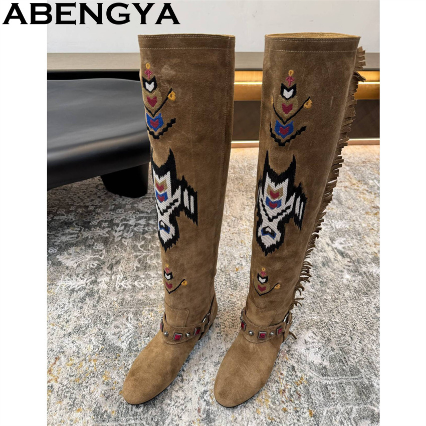 Embroidery Print - ABENGYA 2026 Zimowe Nowe Kozaki Damskie