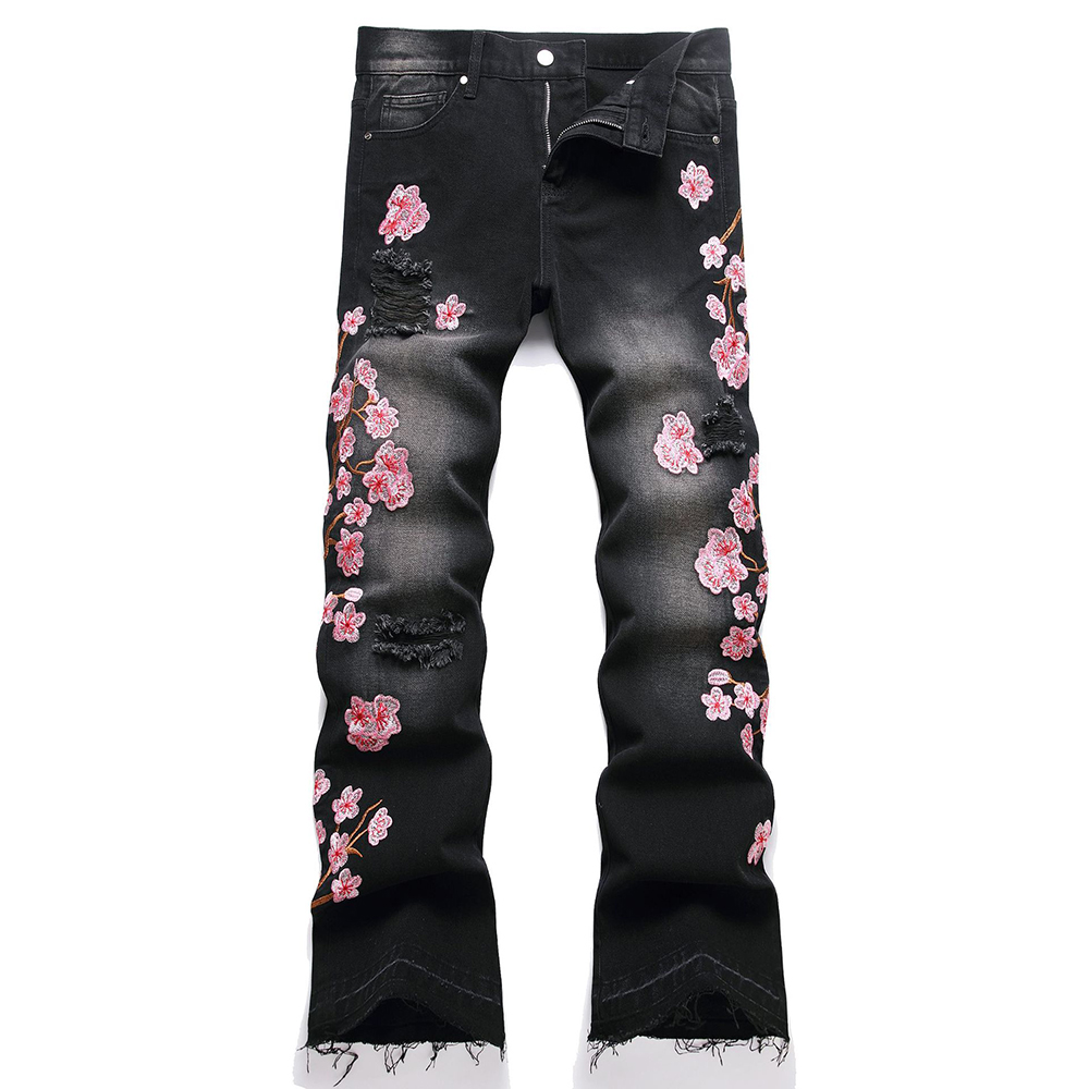 Embroidery Jeans Sakura - Męskie dżinsy z haftem Sakura Streetwear