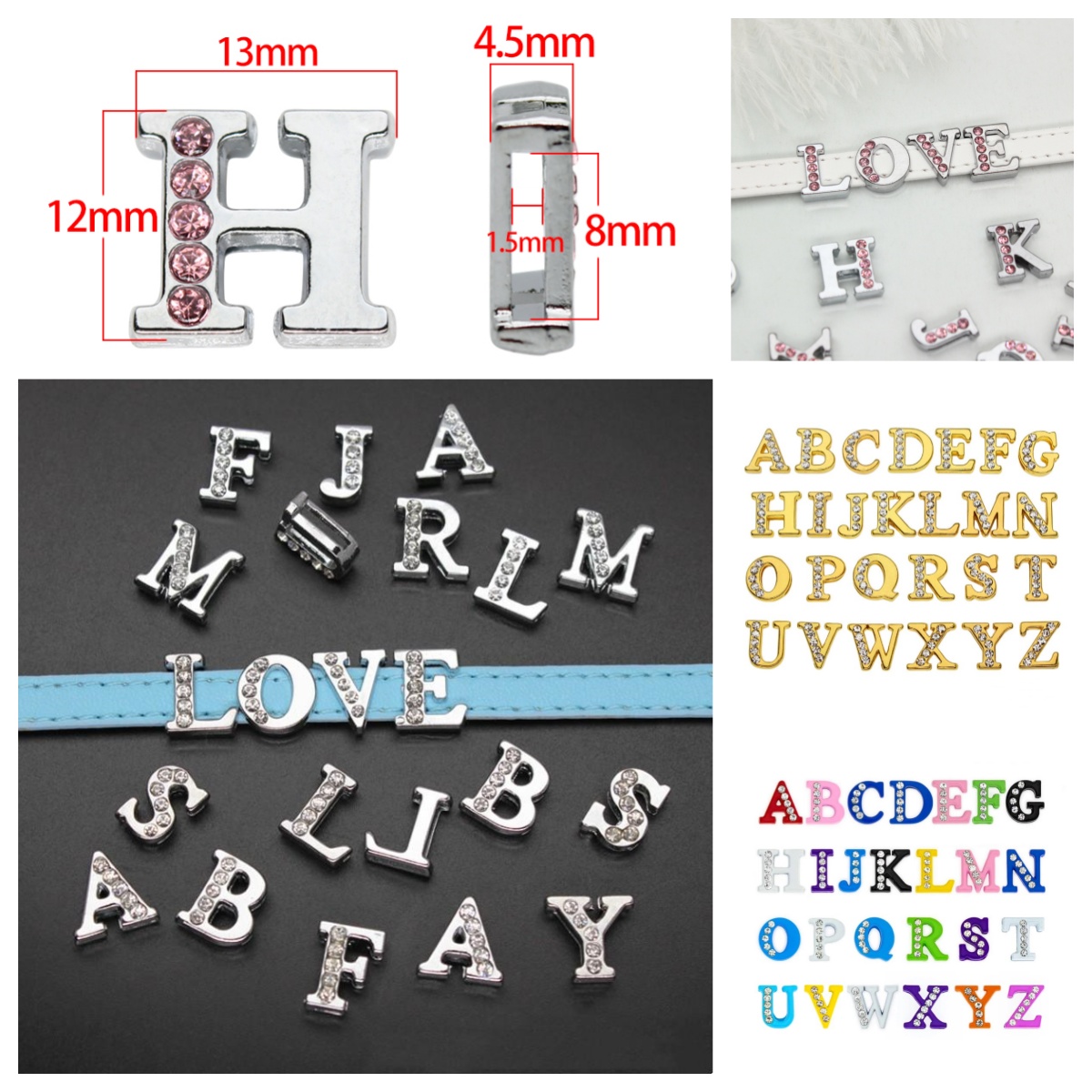 Embroidery Charm - 50 sztuk/partia Otwór 8MM Przesuwane Litery