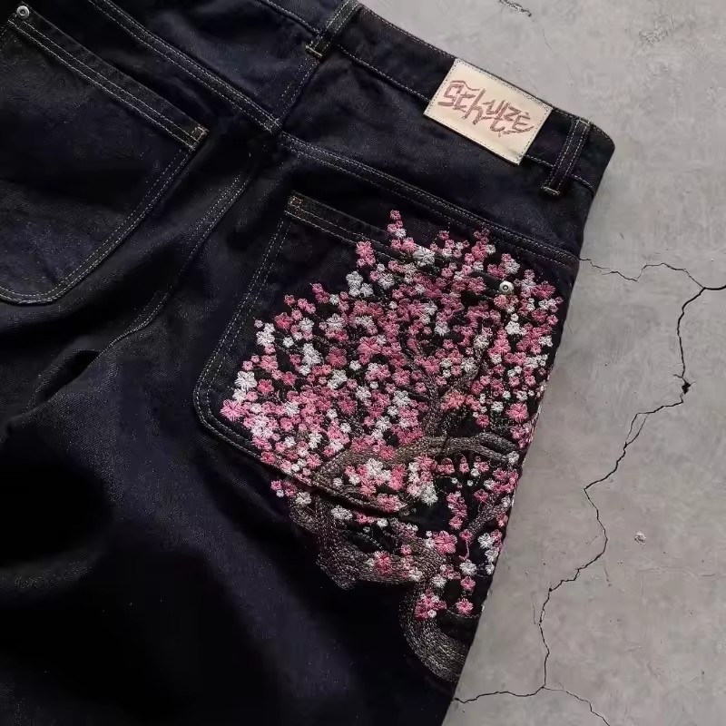 Męskie Damskie Jeansy Y2K Hara – Embroidery Jeans Sakura recenzja i cena